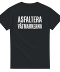 Textbaserat tryck med budskapet Asfaltera våtmarkerna i sliten vintage-stil