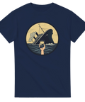 Cirkulär design med mörk humor om sociala medier och Titanic – marinblå t-shirt