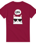 Internetkultur på tryck med en kaxig katt – vinröd t-shirt för kattälskare