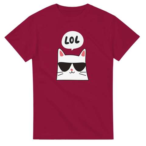 Internetkultur på tryck med en kaxig katt – vinröd t-shirt för kattälskare