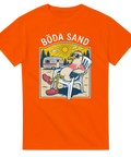 Grafiskt tryck med mås i foppatofflor och retro husvagn – orange t-shirt
