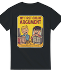 T-shirt med ironiskt motiv föreställande ett internetbråk i vintage pedagogikstil