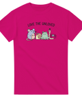 Love the Unloved t-shirt med gulliga djur och text – mörkrosa