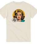 Klassisk pop art design med satirisk text i pratbubbla – beige t-shirt