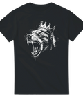 Rå illustration av en varg med kungakrona tryckt på svart t-shirt