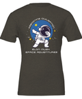 Minimalistisk rymddesign med dabdansande karaktär – mörkgrå t-shirt