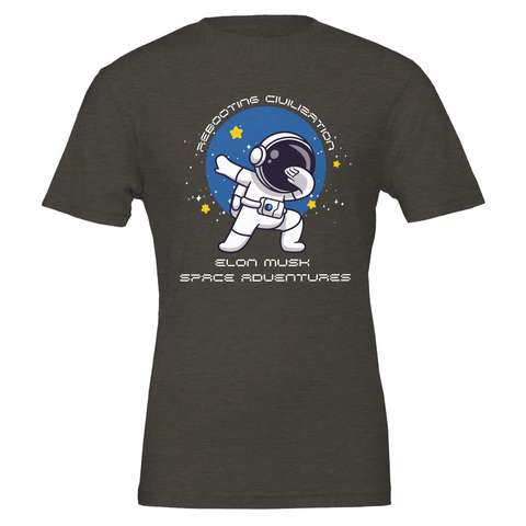 Minimalistisk rymddesign med dabdansande karaktär – mörkgrå t-shirt