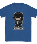 Melerad blå t-shirt med uttrycksfull chibi-design i streetwear-stil