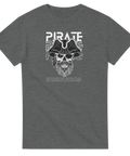 Illustration av en piratkapten som dödskalle med vintage-känsla – gråmelerad t-shirt