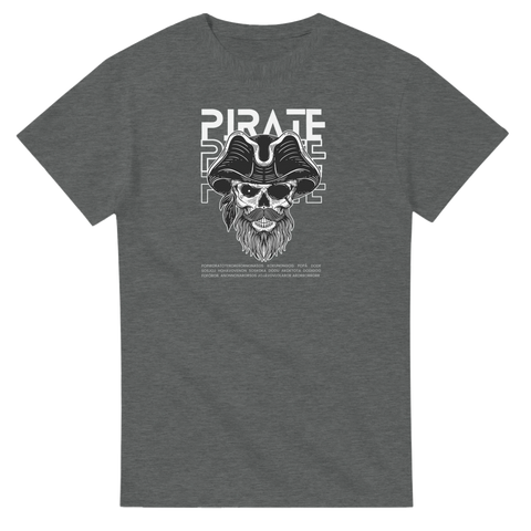 Illustration av en piratkapten som dödskalle med vintage-känsla – gråmelerad t-shirt
