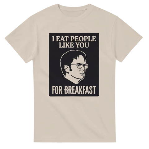 Sandfärgad t-shirt med grafiskt motiv i retro poster-stil