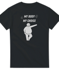 Sarkastisk illustration av en glad gubbe med mage – My Body My Choice t-shirt