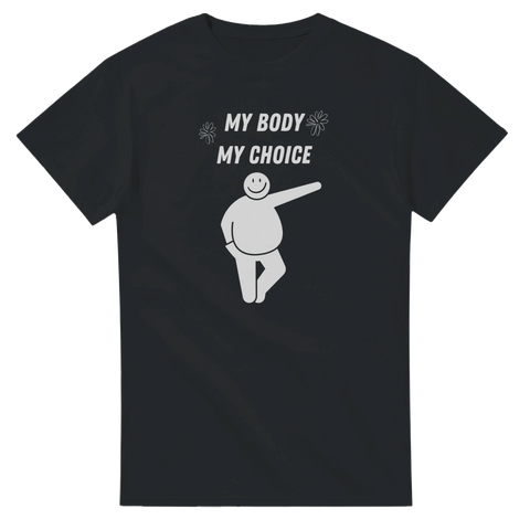 Sarkastisk illustration av en glad gubbe med mage – My Body My Choice t-shirt
