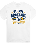 Grafiskt emblem med hammare och svenska flaggor – t-shirt för arbetare