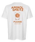 Vit t-shirt med grafiskt motiv av ett drinkglas och texten Summer Mode