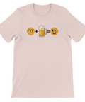 Ljusrosa t-shirt med smileys och en ölsejdel som bildar en ekvation.