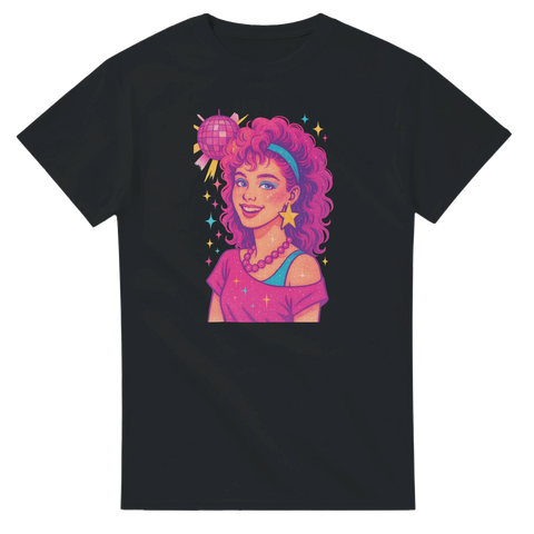 80s Girl på t-shirt, avgränsad form, stark kontrast, mjuka gradienter