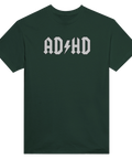 Mörkgrön t-shirt med kaxigt AD/HD tryck i vintage metal-stil