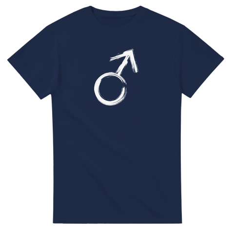 Marinblå t-shirt med grafiskt tryck av den manliga symbolen