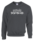 Mörkgrå sweatshirt med texten ”Katthår – bryr mig inte”.