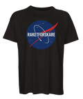 Svart ekologisk t-shirt med humoristiskt rymdmotiv i boxig passform