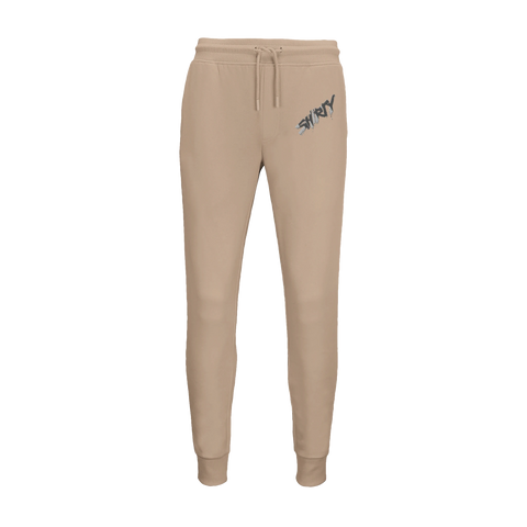 Beigefärgade sweatpants i ekologisk bomullsmix med diskret statement-motiv
