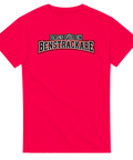 Röd t-shirt med texten Dags för en bensträckare i collegebokstäver.
