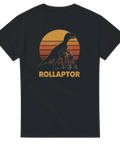 Absurd illustration av en dinosaurie med rollator i retrostil