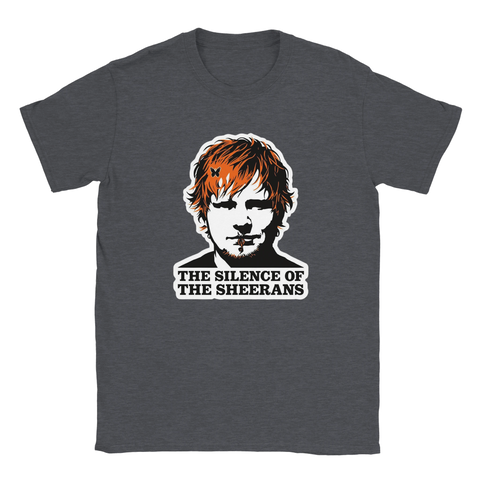 Humoristisk t-shirt i mörkgrå färg med grafiskt motiv av en tystad popstjärna