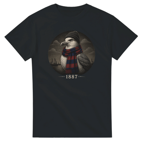 Vintage illustration av en mås i rödblå halsduk och mössa – grafisk t-shirt