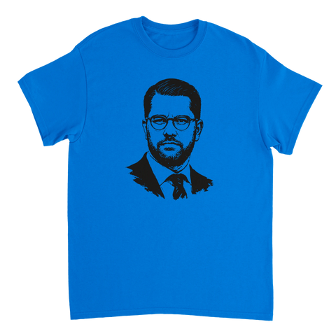 Blå t-shirt med Jimmie Åkesson i svart tryck