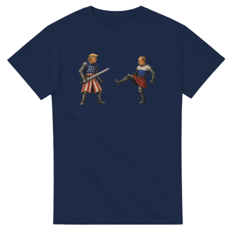 Medeltida illustration av världsledare i rustning – satirisk grafisk t-shirt