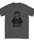 Antracitgrå t-shirt med uttrycksfull textdesign och konstnärligt tryck