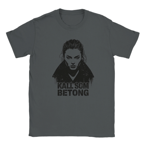 Antracitgrå t-shirt med uttrycksfull textdesign och konstnärligt tryck