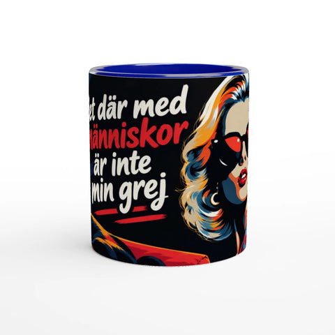 Mugg med texten Det där med människor är inte min grej och retromotiv.