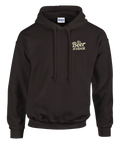 Brun hoodie med diskret textdesign på bröstet i retrostil