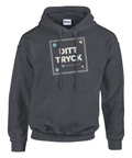 Mörkgrå hoodie med grafiskt platshållartryck för personlig design
