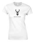 T-shirt med självironisk Buck Fuddy text och grafiskt hjortmotiv