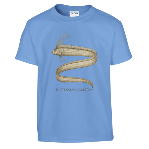 Marinbiologiskt motiv av en sillkung på ljusblå t-shirt för barn