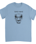 Handtecknat fågelmotiv av en struts på blå bakgrund – grafisk t-shirt