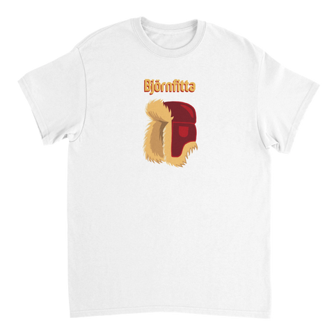 svensk humortröja Björnfitta vit t-shirt med grafiskt motiv