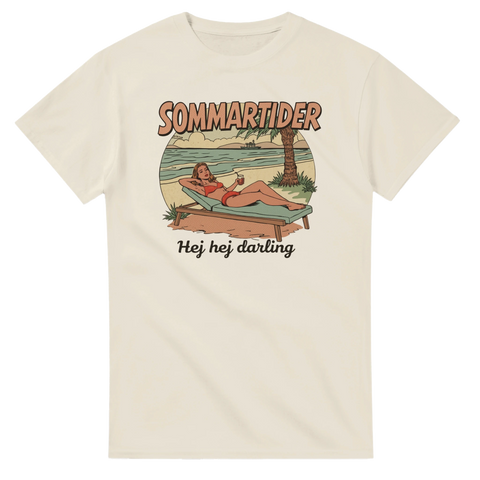 Klassisk svensk sommar-nostalgi i grafisk halftone-design – benvit t-shirt