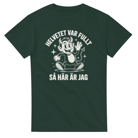 Kaxig illustration av liten djävul med horn och svans – rolig t-shirt
