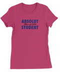 Absolut Student 2026-tryck i mörkblått på fuchsia premium dam t-shirt med rund hals.