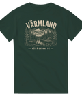 Detaljerat naturmotiv med granskog och spegelblankt vatten – grafisk t-shirt