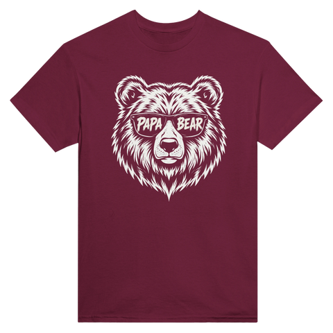 Vinröd t-shirt med björnmotiv och texten Papa Bear