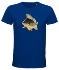Klassisk blå t-shirt med detaljrik illustration av en abborre