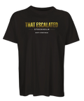 Svart oversized t-shirt med grafiskt statement-tryck i guld och vitt