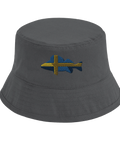 Grå bucket hat med patriotiskt fiskmotiv i högkvalitativt broderi