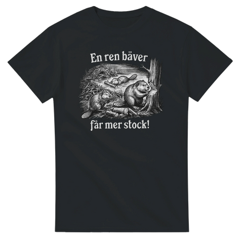 Detaljrik grafisk illustration av bävrar vid ett bygge – rolig t-shirt med ordvits